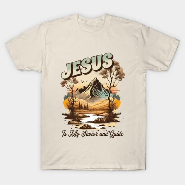 Jesus Is My Savior and Guide Vintage Boho Retro Christian Faith Jesus Inspirational Grace T-Shirt by Awesome Soft Tee